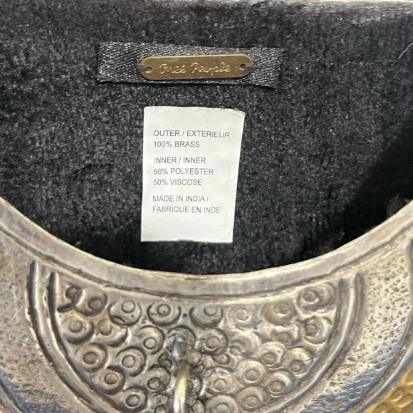 Free People Hammered Metal Bag Purse Hard Case Brass Silver Black Cord Crossbody - Picture 8 of 9